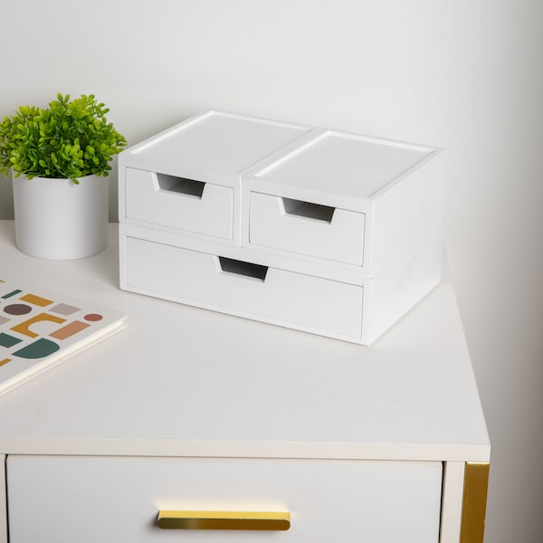 Martha Stewart Weston Stackable White Engineered Wood Boxes with Drawers, Office Desktop Organizers, Set of 3 LY-E115118A-3-WH-MS - main